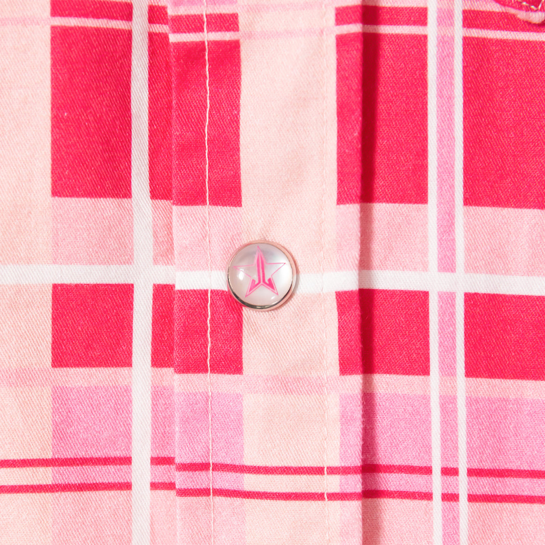 Pink Plaid Western Shirt with Snap Buttons