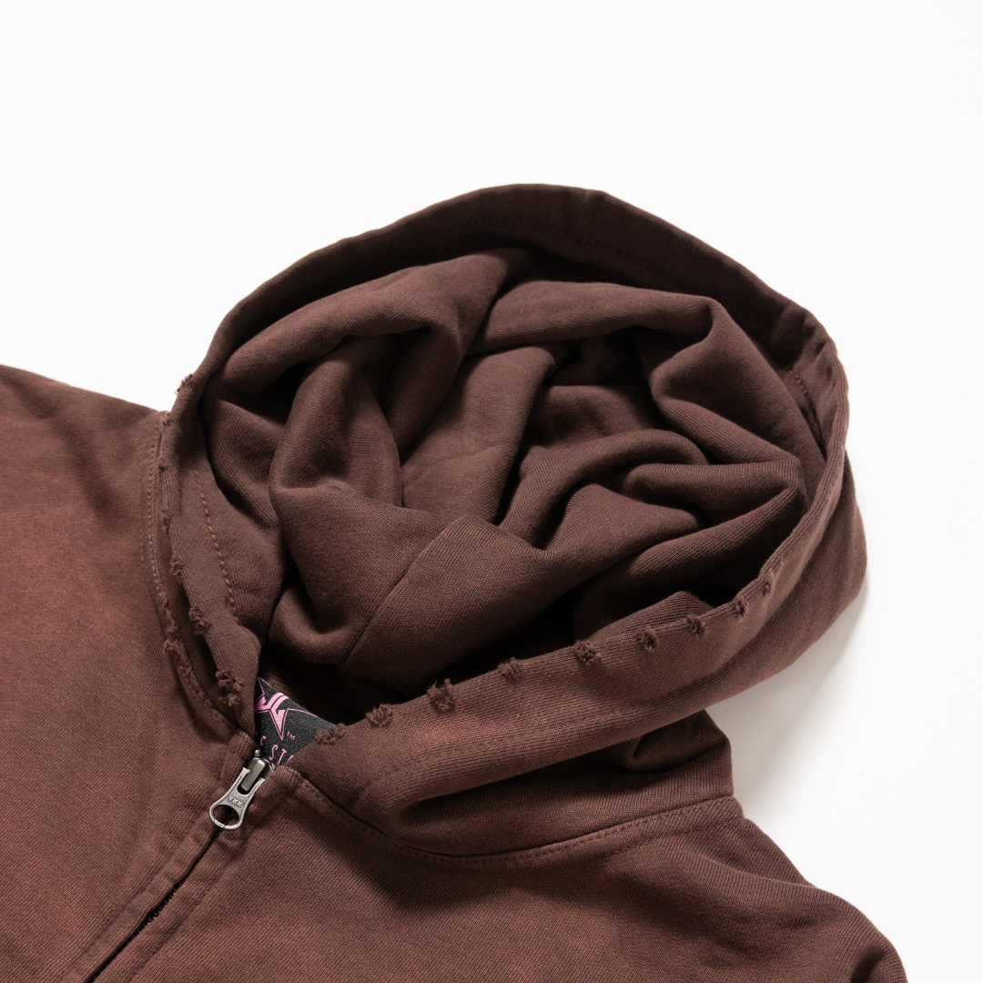 No Decaf Distressed Zip-Up Hoodie