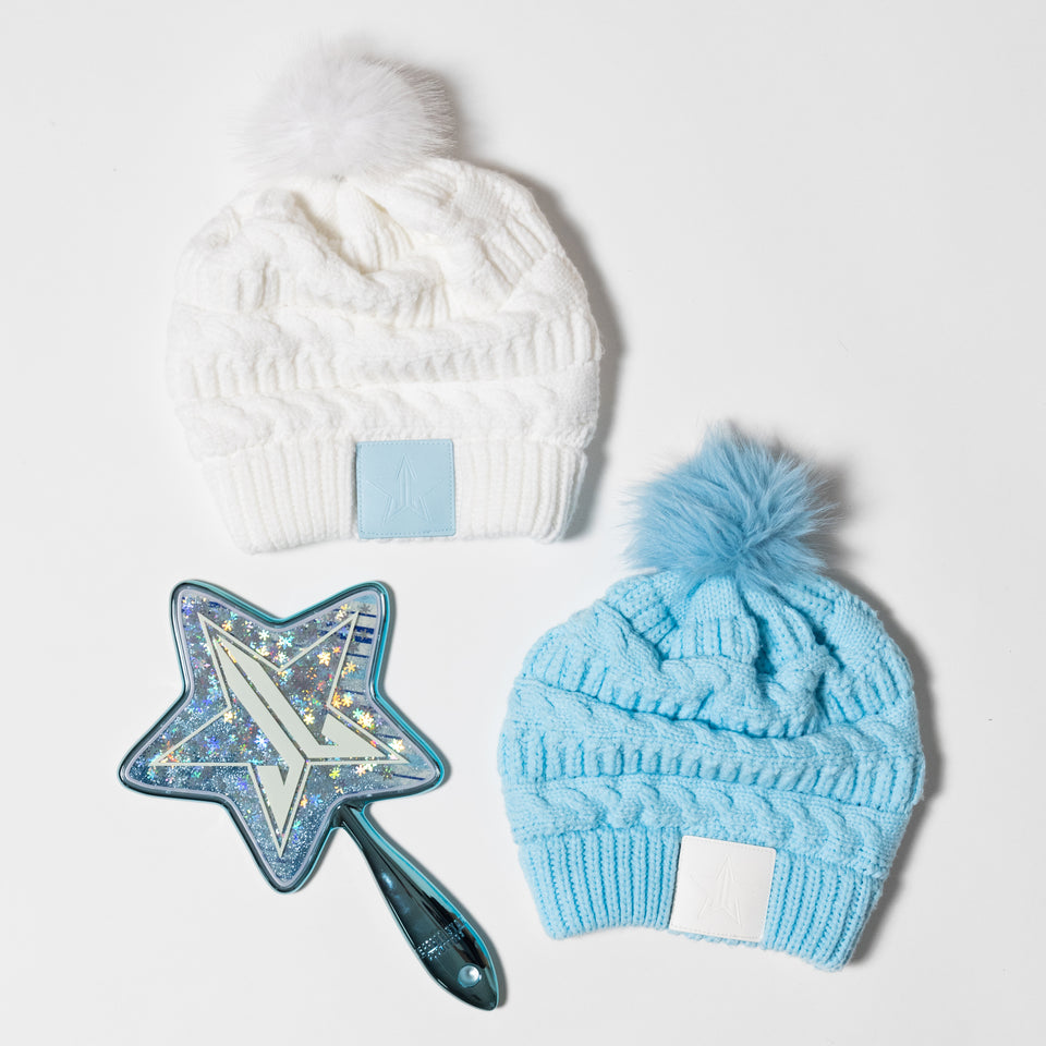 Baby Blue Snow Drift Cable Knit Pom-Pom Beanie view 2