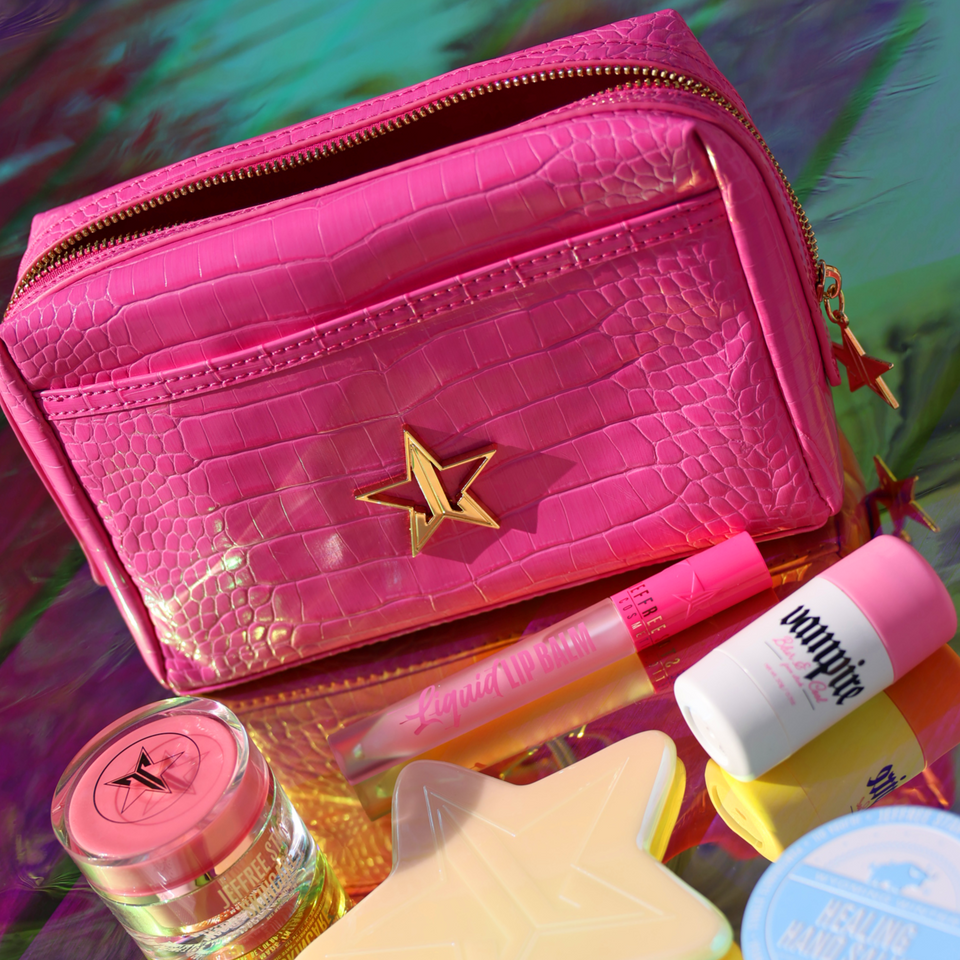 Pink Faux Alligator Makeup Bag